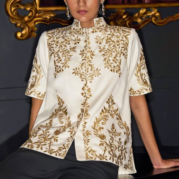 Metallic Embroidered Ivory Shirt - Picture 4 of 4